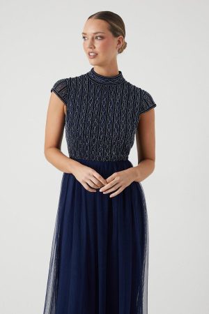 Embellished Cap Sleeve Bridesmaid Maxi Dress
