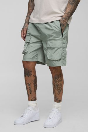 Tall Relaxed Fit Elasticated Waist Popper Side Cargo Shorts
