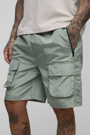 Tall Relaxed Fit Elasticated Waist Popper Side Cargo Shorts
