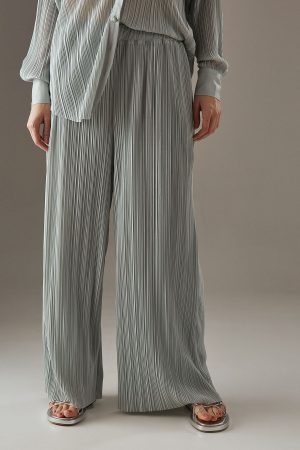 Plisse High Waisted Wide Leg Trousers