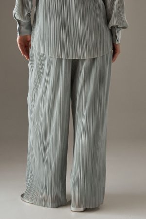 Plisse High Waisted Wide Leg Trousers