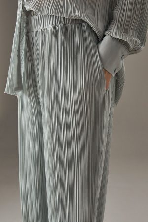 Plisse High Waisted Wide Leg Trousers