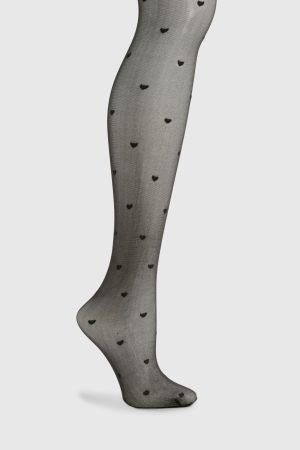 Sheer heart crotchless Tights