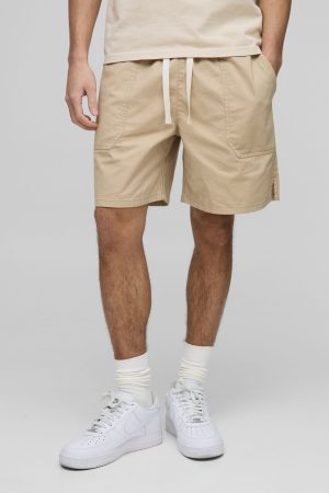 Elasticated Baggy Twill Split Hem Shorts