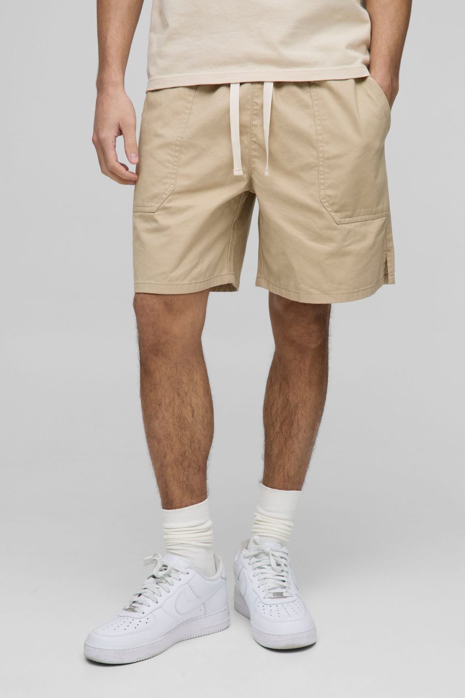 Elasticated Baggy Twill Split Hem Shorts
