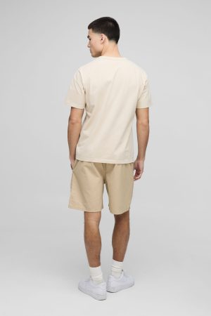 Elasticated Baggy Twill Split Hem Shorts