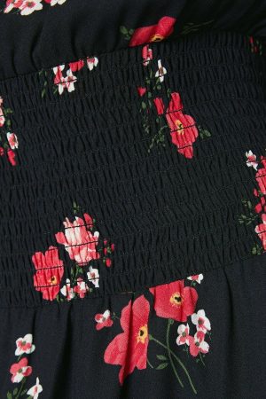 Petite Floral Shirred Waist Midi Dress