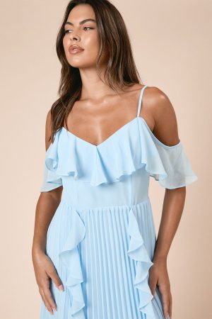 DP Petite Luxe Ruffle Front Cold Shoulder Midi Dress