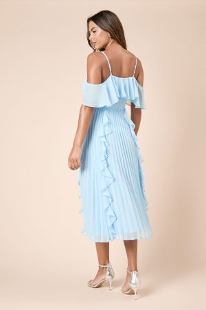 DP Petite Luxe Ruffle Front Cold Shoulder Midi Dress