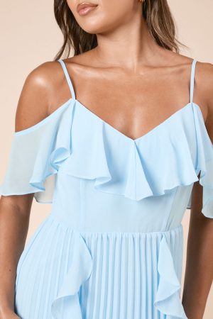 DP Petite Luxe Ruffle Front Cold Shoulder Midi Dress