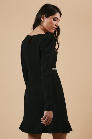 Petite Occasion Crepe Diamante Trim Cut Out Mini Dress