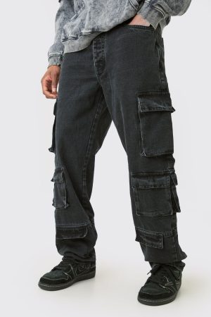 Tall Relaxed Fit Acid Wash Cargo Jeans