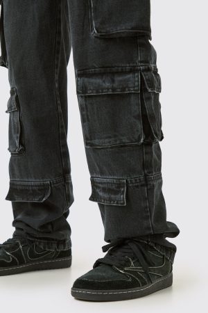 Tall Relaxed Fit Acid Wash Cargo Jeans