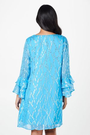 Petite Metallic Ruffle Sleeve Shift Dress