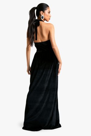 Velvet Milkmaid Scoop Neck Maxi Dress
