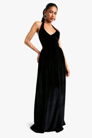Velvet Milkmaid Scoop Neck Maxi Dress