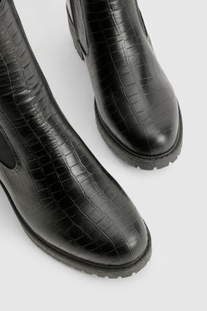 Tab Detail Low Block Heel Croc Chelsea Boots