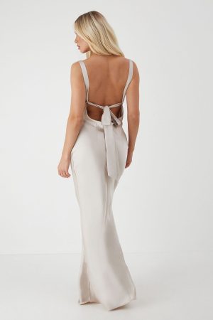 Premium Satin Cowl Neck Fishtail Maxi Dress