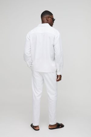 Oversized Long Sleeve Collared Linen Blend Shirt