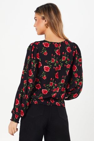 Floral Shirred Hem Blouse