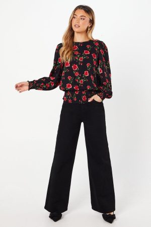 Floral Shirred Hem Blouse