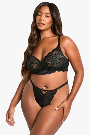 Plus Lace Bralet & High Waist Thong Set