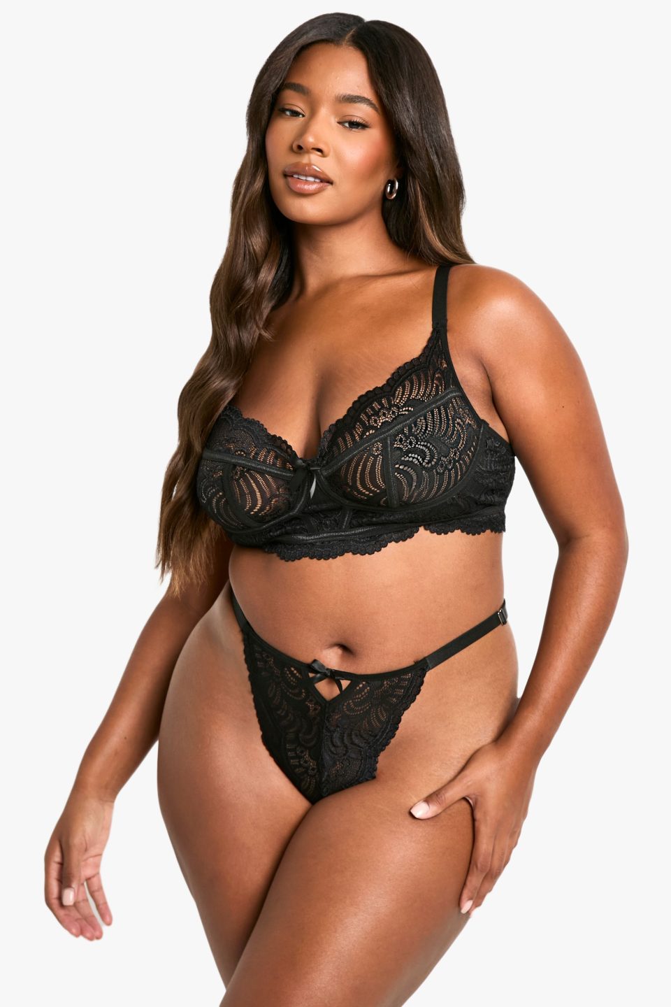 Plus Lace Bralet & High Waist Thong Set