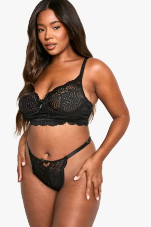 Plus Lace Bralet & High Waist Thong Set