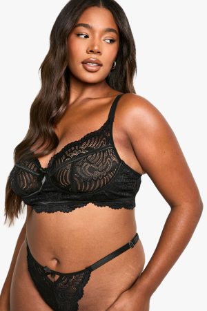 Plus Lace Bralet & High Waist Thong Set