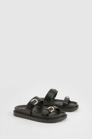 Double Buckle Detail Footbed Sliders