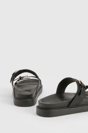 Double Buckle Detail Footbed Sliders