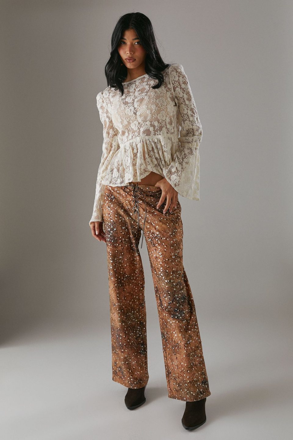 Suedette Sequin Lace Up Trouser