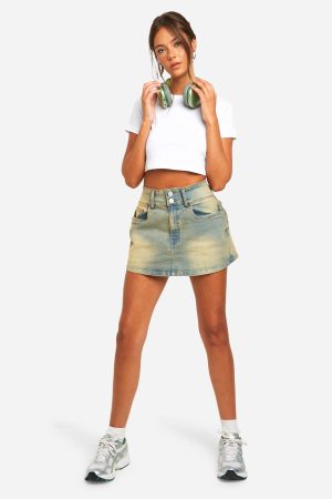 Vintage Wash Denim Mini Skirt