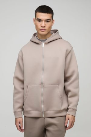 Oversized Zip Through Bonded Scuba Hoodie
