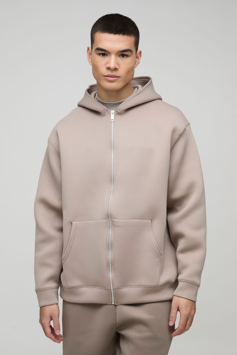 Oversized Zip Through Bonded Scuba Hoodie