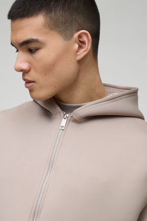 Oversized Zip Through Bonded Scuba Hoodie