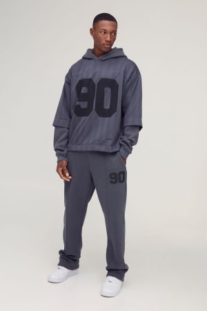 Oversized 90 Printed Football Tee Overlay Hooded Tracksuit