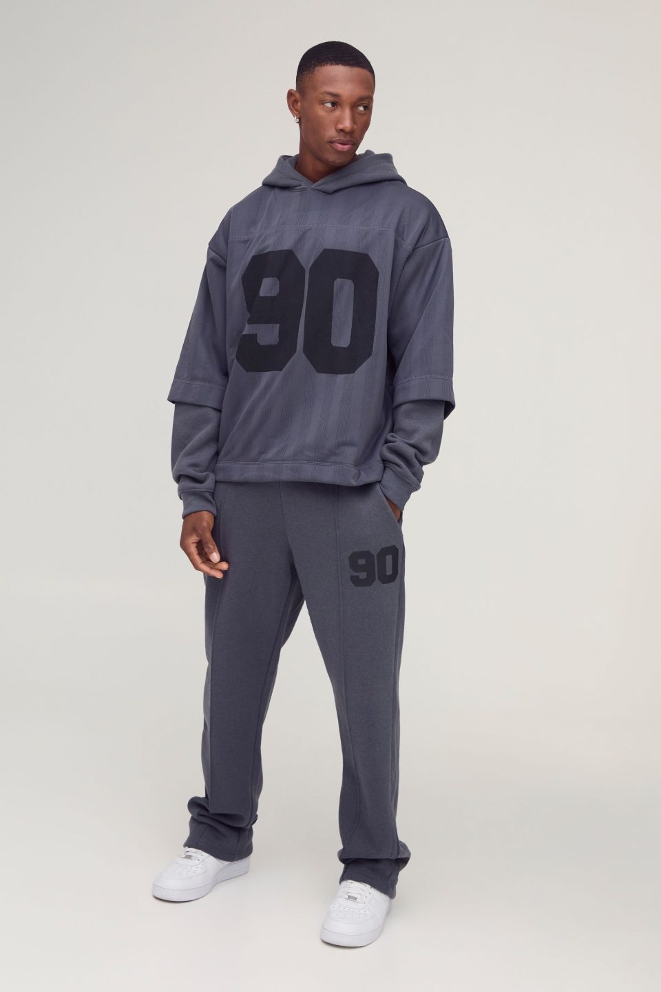 Oversized 90 Printed Football Tee Overlay Hooded Tracksuit