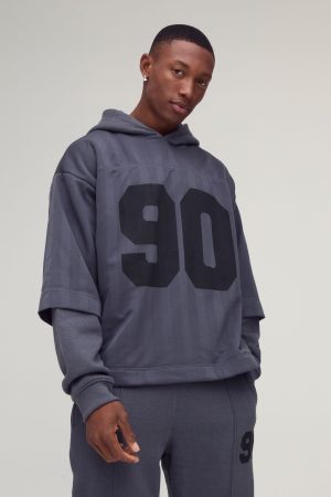 Oversized 90 Printed Football Tee Overlay Hooded Tracksuit