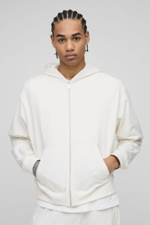 260GSM Loopback Basic Oversized Boxy Zip Through Hoodie