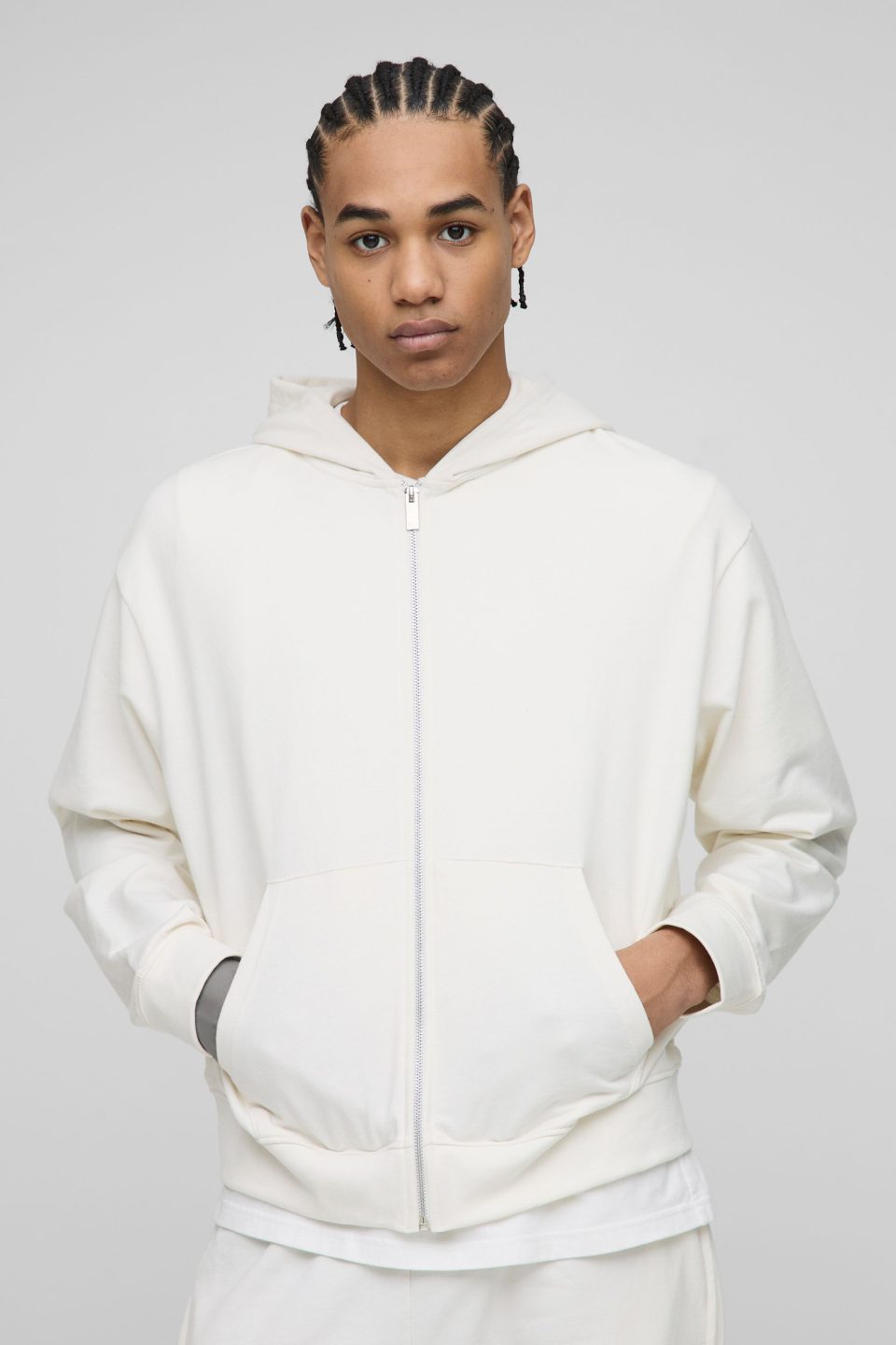 260GSM Loopback Basic Oversized Boxy Zip Through Hoodie