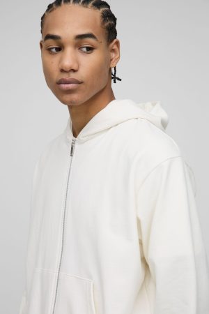 260GSM Loopback Basic Oversized Boxy Zip Through Hoodie