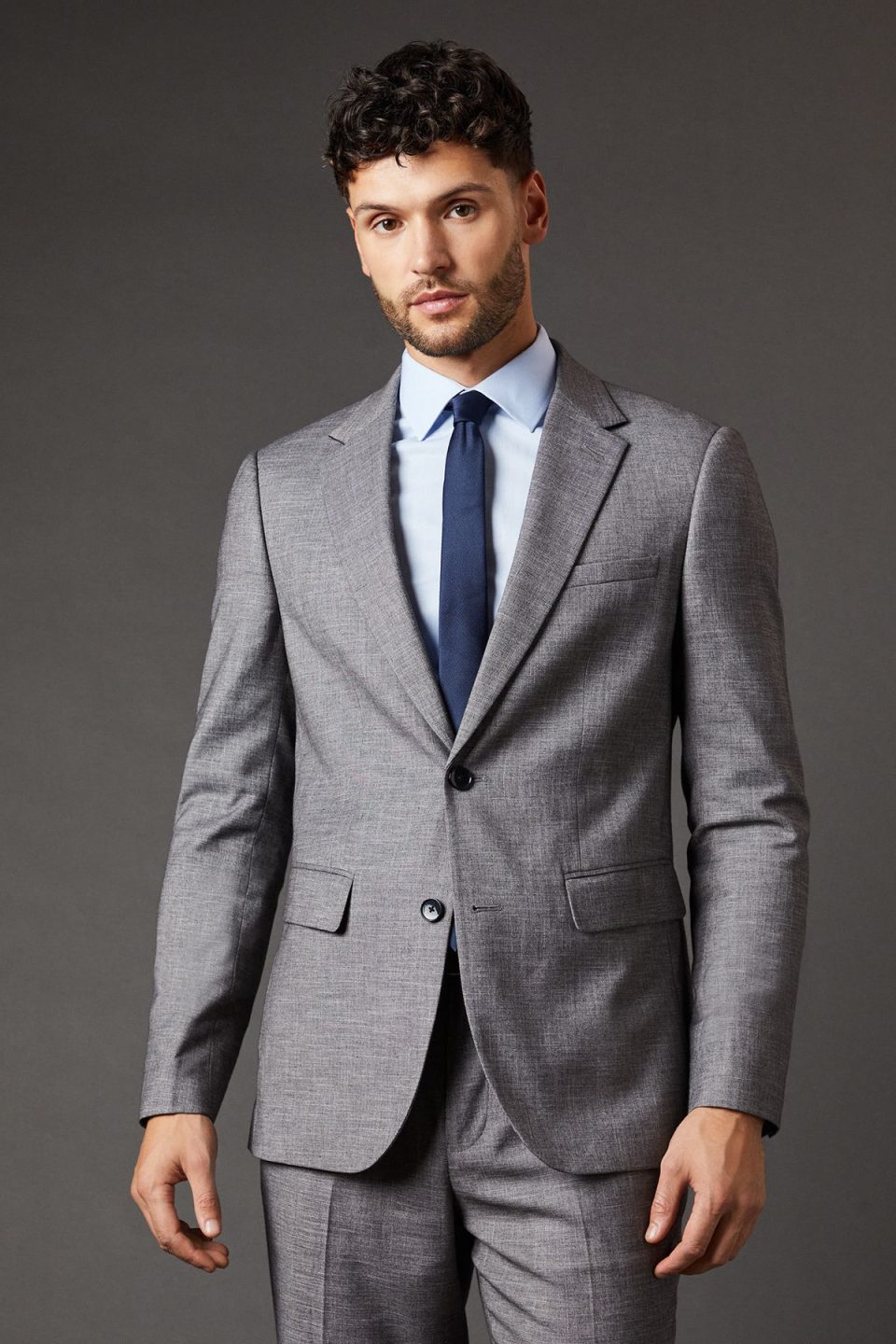 Mid Grey Sharkskin Slim Fit Suit Jacket
