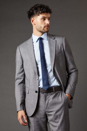 Mid Grey Sharkskin Slim Fit Suit Jacket