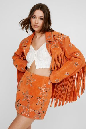Premium Star Studded Suede Mini Skirt