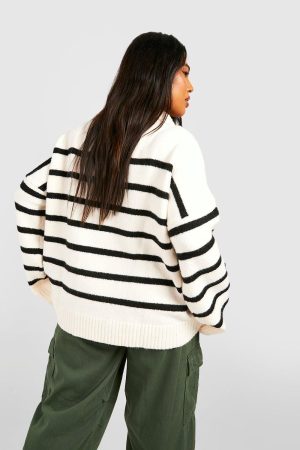 Plus Soft Knot Collar Stripe Jumper