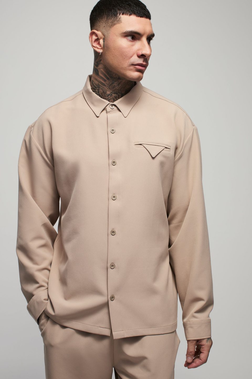 Tall Stretch Woven Pocket Detail Oversized Shirt