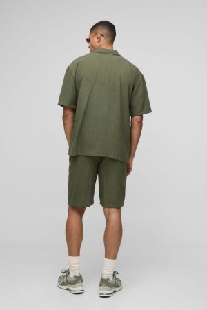 Oversized L’homme Embroidered Heavyweight Linen Shirt & Short Set
