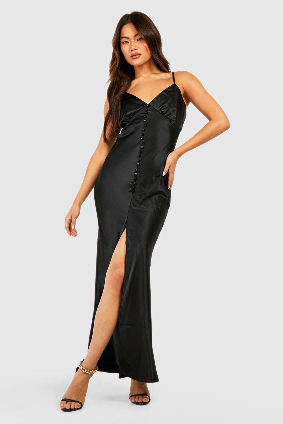 Satin Button Down Maxi Slip Dress