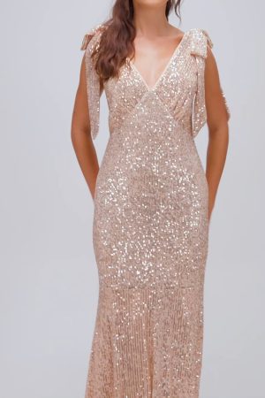 Sequin Tie Shoulder Bridesmaids Maxi Dress